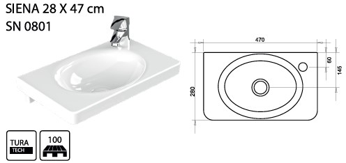 TURAVİT SIENA 28 X 47 CM LAVABO KOD: SN 0801